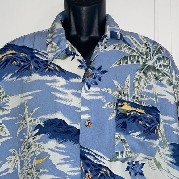 Point Zero light blue tropical scene Hawaiian shirt - Picture 2 of 6